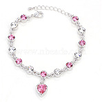 Alloy Rhinestone Charm Bracelets, Link Chain Bracelets for Women, Heart, Platinum, Rose, 6.30 inch(16cm)(FS-WG1766B-01)