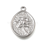 304 Stainless Steel Pendants, Oval with Lotus Charms, Stainless Steel Color, 18.5x13.5x2mm, Hole: 1.5mm(STAS-K322-26A-P)