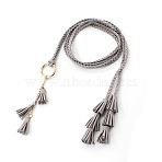 Bohemian Imitation Leather Tassel with Alloy Ring Waist Chain Belts for Women, Light Gold, Light Grey, 1200mm(FS-WGE730D-04)