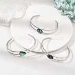 Non-Tarnish 304 Stainless Steel & Natural Paua Shell Cuff Bangles for Women, Round, Stainless Steel Color, Inner Diameter: 2.01 inch(5.1cm)x2.56 inch(6.5cm)(BJEW-JB14122-01)