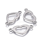 Tarnish Resistant 304 Stainless Steel Links connectors, Heart, Stainless Steel Color, 11.5x23x1mm, Hole: 1.6mm(STAS-P236-26P)
