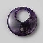 Natural Amethyst China Safety Buckle Pendants, Donut/Pi Disc Charms, 30x6mm, Hole: 12mm(G-WH0030-30G)
