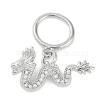 Brass Micro Pave Clear Cubic Zirconia Toggle Clasps, Cadmium Free & Nickel Free & Lead Free, Dragon, Platinum, Rings: 13x10.5x1.5mm, Hole: 1.5mm, Dragon: 22x5.5x2mm, Hole: 1.2mm(KK-K391-06P)