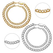 2 Sets 2 Colors Couple Bracelets Sets, Vacuum Plating 304 Stainless Steel Cuban Chain Bracelets, with Lobster Claw Clasps, Golden & Stainless Steel Color, 2pcs/set(BJEW-SZ0001-34)