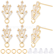 6 Pairs Leaf Shape Brass Cubic Zirconia Stud Earring Findings, with Loops, 50Pcs Jump Rings, 50Pcs Plastic Ear Nuts, Golden, 14.2x7.5mm, Hole: 1mm, Pin: 0.8mm(KK-CN0003-20G)