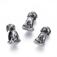 304 Stainless Steel Puppy European Beads, Large Hole Beads, Beagle Dog Charms, Antique Silver, 13.5x7.5x8mm, Hole: 5mm(STAS-G204-15AS)