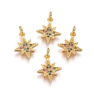 Brass Charms, with Micro Pave Cubic Zirconia and Jump Rings, Star, Colorful, Golden, 14x12x2mm, Hole: 3mm(X-KK-I656-24G)