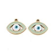 Ion Plating(IP) 316 Stainless Steel Enamel Charms, Evil Eye Charm, Real 18K Gold Plated, Dark Sea Green, 12x15x2mm, Hole: 1.4mm(STAS-U014-55G-01)