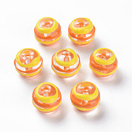 Transparent Glass Beads, with Enamel, Round, Yellow, 12x11.5mm, Hole: 1.5~1.8mm(GLAA-N049-001D)