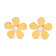 304 Stainless Steel Enamel Stud Earrings for Women, Small Daisy, White, Real 18K Gold Plated, 18mm(EJEW-Z053-01G-02)