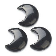 Natural Obsidian Pendants, Moon, 34~35x29~30x7.5~9mm, Hole: 1.2mm(X-G-A182-01D)