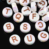 UV Plating Enamel Acrylic Beads, Iridescent, Mixed Letter, Flat Round, Sienna, 15x7mm, Hole: 2.2mm(PACR-N015-01E)