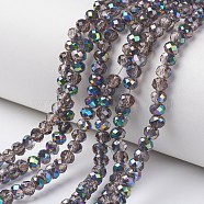 Electroplate Transparent Glass Beads Strands, Half Multi-color Plated, Faceted, Rondelle, Gray, 8x6mm, Hole: 1mm, about 63~65pcs/strand, 39~40cm(EGLA-A034-T8mm-Q07)