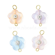Acrylic Crystal Rhinestone Connector Charms, Glitter Flower Links with Golden Tone 304 Stainless Steel Double Loops, Mixed Color, 21.5x14.5x4.5mm, Hole: 2mm and 3.5mm(PALLOY-JF02241)