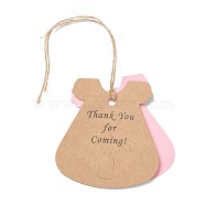 Paper Duplex Hang Tags, with Hemp Ropes, Dress with Word Thank You for Coming & Feeder Pattern, for Baby Show Gifts Decorative, Pink, 58x55x0.5mm, Hole: 4mm, 50pcs(DIY-F080-03A)