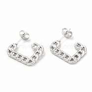 304 Stainless Steel Chain Shape Stud Earrings, Rectangle Half Hoop Earrings for Women, Stainless Steel Color, 19x15x2mm, Pin: 0.7mm(EJEW-F283-03P)