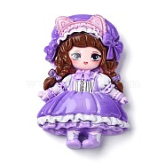 Cartoon Girls Opaque Resin Decoden Cabochons, Doll, Medium Purple, 51.5x34x11mm(RESI-S392-03A-03)