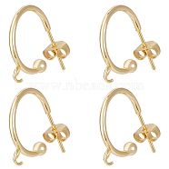 20Pcs 304 Stainless Steel Ring Stud Earring Findings, Half Hoop Earrings Findings with Loops, with 20Pcs Friction Ear Nuts, Real 24K Gold Plated, 19x16x3mm, Pin: 0.8mm(STAS-BBC0004-70A-G)