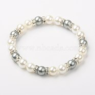 Shell Pearl Bracelets, Beaded Bracelets for Women, Stretchy Bracelets, with Middle East Rhinestones, Light Grey, 55mm(X-BJEW-JB01253-04)