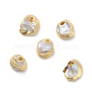 Baroque Natural Keshi Pearl Nuggets Charms, with Brass Findings, Light Gold, 6~10x6~8x3~5mm, Hole: 1.2~1.4mm(PEAR-P004-62KCG)