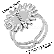 Tarnish Resistant Stainless Steel Cuff Ring Findings, Bezel Cup Ring Settings with Round Tray, Stainless Steel Color, Flower, Sun: 18mm, Inner Diameter: 17mm, Tary: 8mm(PW-WG67428-05)