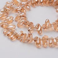 Electroplate Glass Beads Strands, Top Drilled Beads, Faceted Teardrop, PeachPuff, 9x4mm, Hole: 1mm, about 102pcs/strand, 13.3 inch(EGLA-G009-FR04)