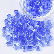 6/0 Glass Seed Beads, Transparent Colours Luster, Square Hole, Cube, Light Sky Blue, 6/0, 3~5x3~4x3~4mm, Hole: 1.2~1.4mm, about 4500pcs/bag(SEED-S027-05B-06)