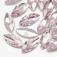 Pointed Back Glass Rhinestone Cabochons, Back Plated, Faceted, Horse Eye, Light Rose, 12x6x3.5mm(RGLA-T083-6x12mm-10)