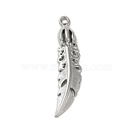 Alloy Pendant, Feather, Platinum, 60x15.5x6.5mm, Hole: 2.5mm(FIND-A042-07P)