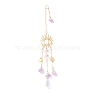 Hanging Crystal Aurora Wind Chimes, with Prismatic Pendant, Eye-shaped Iron Link and Natural Amethyst, for Home Window Lighting Decoration, Golden, 315mm(HJEW-Z003-05)