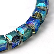 Electorplated Glass Beads, Rainbow Plated, Faceted, Cube, Medium Turquoise, 10~11x10~11x10~11mm, Hole: 1mm(EGLA-E006-2J)