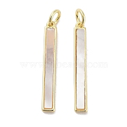 Brass Pave Natural Shell Pendants, Rectangle Charms with Jump Rings, Real 18K Gold Plated, 25.5x3.5x1.5mm, Hole: 3mm(KK-C051-18G)