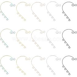 30Pcs 5 Colors 316 Stainless Steel Ear Cuff Findings, Climber Wrap Around Non Piercing Earring Findings with 6 Horizontal Loops, Mixed Color, 59x46x0.5mm, Hole: 4mm, 6Pcs/colors(STAS-UN0039-44)