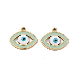 Ion Plating(IP) 316 Stainless Steel Enamel Charms, Evil Eye Charm, Real 18K Gold Plated, Dark Sea Green, 12x15x2mm, Hole: 1.4mm(STAS-U014-55G-01)