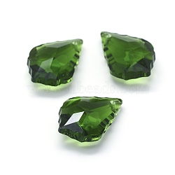Faceted Glass Pendants, Leaf, Green, 22x15.5x8.5mm, Hole: 1mm(X-GLAA-F068-C01)