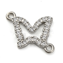 Brass Micro Pave Clear Cubic Zirconia Butterfly Links Connector Charms, Lead Free & Cadmium Free, Platinum, 19.5x14.5x2mm, Hole: 1.4mm(KK-A230-03C-P)