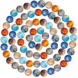SUNNYCLUE Glass Cabochons, Half Round/Dome, Planet Print Pattern, Mixed Color, 10x4mm, 10colors, 10pcs/color, 100pcs/box(GLAA-SC0001-03B)