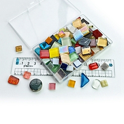 Mixed Shapes Glass Cabochons, Mosaic Tiles, for DIY Mosaic Art Crafts, Mixed Color, 15x10x4mm(PW-WG38939-01)