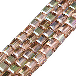 Electroplate Transparent Glass Beads Strands, Faceted, Cube, BurlyWood, 7x7x6.5mm, Hole: 1.2mm, about 100Pcs/strand, 25.98 inch(66cm)(EGLA-N002-28-H03)