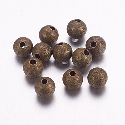 Brass Textured Beads, Nickel Free, Round, Antique Bronze Color, Size: about 6mm in diameter, hole: 1mm(EC248-NFAB)