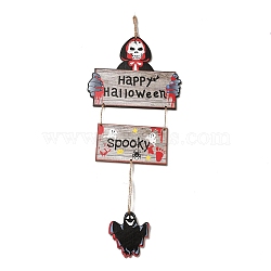 Halloween Decorations, Ghost Wooden Hanging Wall Decorations, with Jute Twine, 460x175x5mm(WOOD-I010-14)