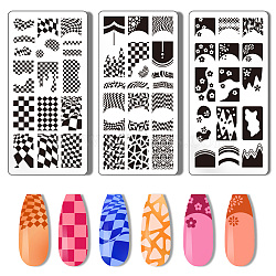 Stainless Steel DIY Nail Art Templates, Template Tool, Rectangle, Tartan, 12x6cm, 3pcs/set(MRMJ-WH0092-017)