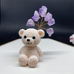 Resin Bear Display Decoration, with Natural Amethyst Chip Tree, for Home Feng Shui Ornament, Floral White, 60x30mm(BEAR-PW0001-65E)