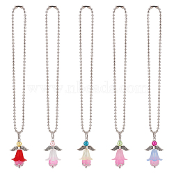 Acrylic Angel Pendant Decoration, with Natural Dyed Yellow Jade Bead and Iron Ball Chains, for Car Hanging Accessories, Mixed Color, 182mm, 5pcs/set(HJEW-PH01837)