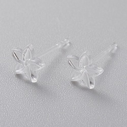 Eco-Friendly Plastic Stud Earrings, Flower, Clear, 6x6.5x2mm, Pin: 0.8mm(EJEW-H120-02A)