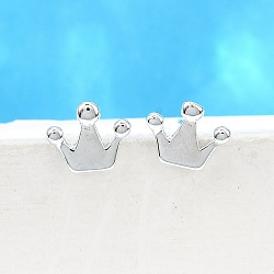 S925 Sterling Silver Stud Earrings, Platinum, Crown, 6x8mm(EJEW-P305-01D-P)