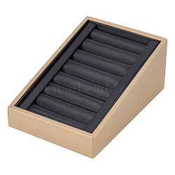 7-Slot Brushed PU Leather Covered Wood Finger Ring Display Trays, Jewelry Organizer Showcase, Ladder Shape, Gold, 10.5x15.6x6.5cm(RDIS-WH0006-25B)