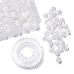 100Pcs 8mm Natural Selenite Beads, with 10m Elastic Crystal Thread, for DIY Stretch Bracelets Making Kits, 8mm, Hole:0.9mm(DIY-LS0002-17)