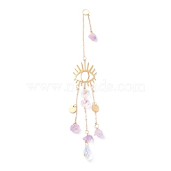 Hanging Crystal Aurora Wind Chimes, with Prismatic Pendant, Eye-shaped Iron Link and Natural Amethyst, for Home Window Lighting Decoration, Golden, 315mm(HJEW-Z003-05)