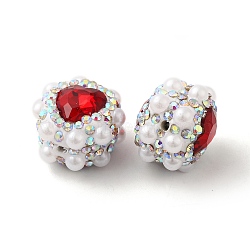 Polymer Clay Rhinestone Beads, with Imitation Pearl, Heart, Siam, 17.5x17x14mm, Hole: 1.6mm(RGLA-D050-04A)